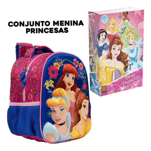 Mochila Infantil Princesas Com Quebra Cabeça 100 Peças