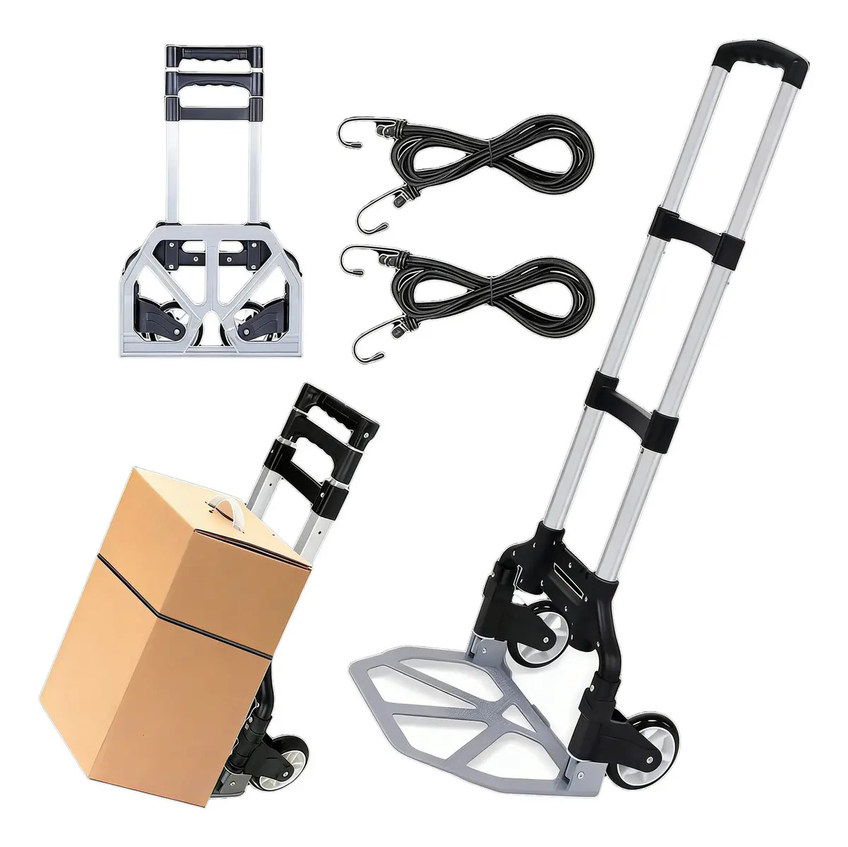 Diablito De Carga Plegable De Aluminio, Portátil Mango Ajustable MOONPAI Color Negro