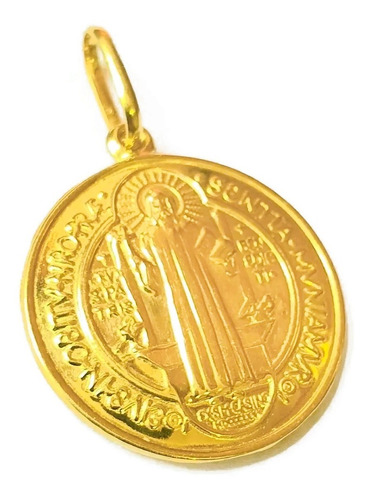 Pingente Medalha São Bento Em Pé Em Ouro 18k (cod56y)grande