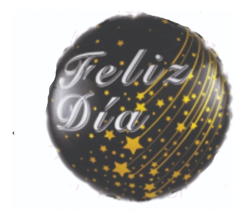 Pack 10 Globos Metalizados Feliz Dia Negro Estrellas 18 PuLG