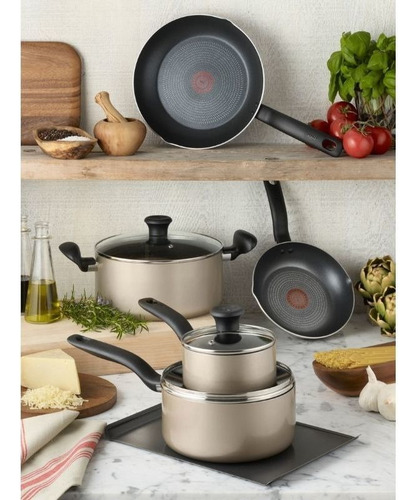 Bateria De Cocina Antiadherente 16 Pzas Aluminio Tefal/t-fal Color Dorado