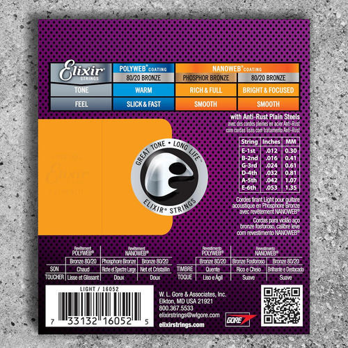 Elixir Strings, Cuerdas Para Guitarra Acústica, Light 12-53