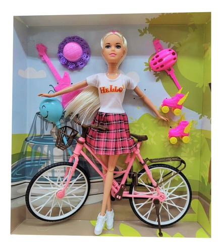 Muñeca Tiny Con Bicicleta Patines Y Accesorios Paseo Viajera