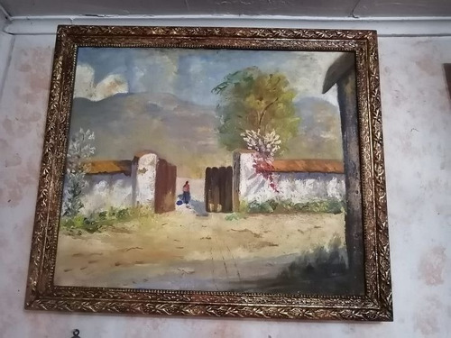 Pintura Chilena Paisaje Casa Patronal Campo Oleo En Tela