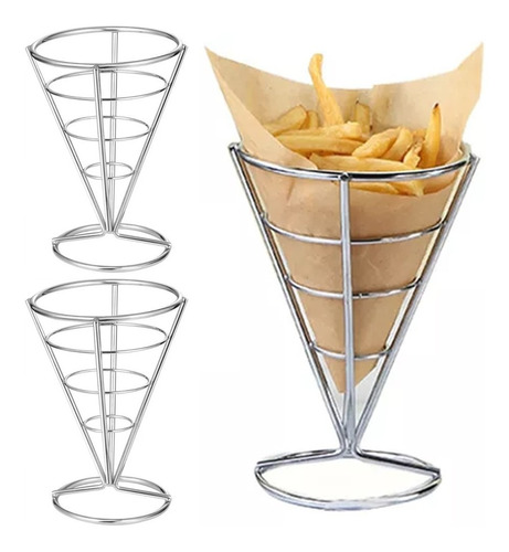 Cono Soporte Papas Fritas Y Botana Acero Inoxidable 3 Uds