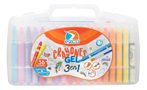 Crayones Gel X 36 Acuarelables Ezco Valija 3 En 1 + Pincel 