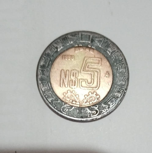 Moneda De 5 Nuevos Pesos 1990 Error Troquelado Rara Y Escasa