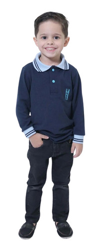 Camisa Polo Ou Body Infantil Azul Manga Longa