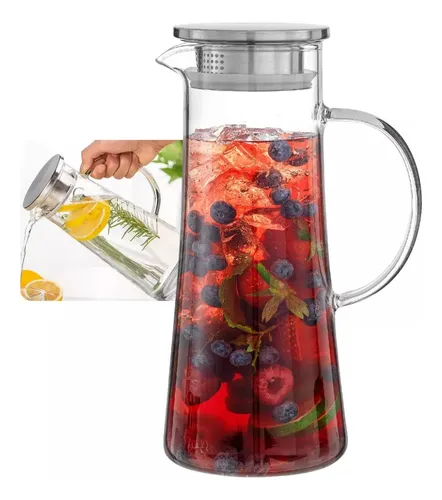 Jarra Vidro Borossilicato 1.4l Tampa Inox Resistente Térmico Antigotejamento Inclolor