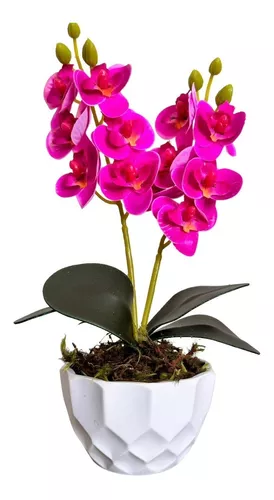 Arranjo De Orquídeas Em Silicone Toque Real Vaso Branco