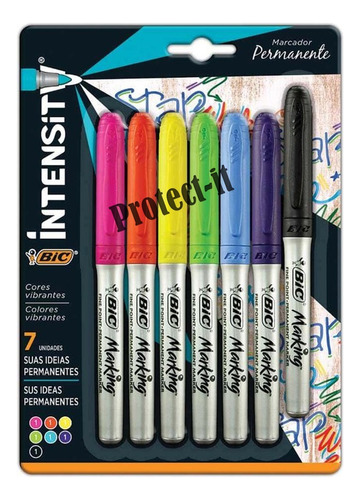 7 Marcadores Bic Tinta Permanente Punta Fina Colores Surtido