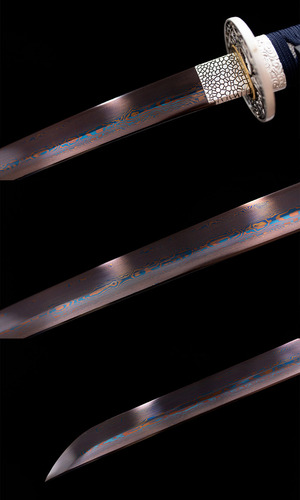 Katana Ciruela de Sangre Acero Damasco 100% Funcional Filo Real Hecho a Mano Samurai Full Tang Japón Ludede con Madera Base