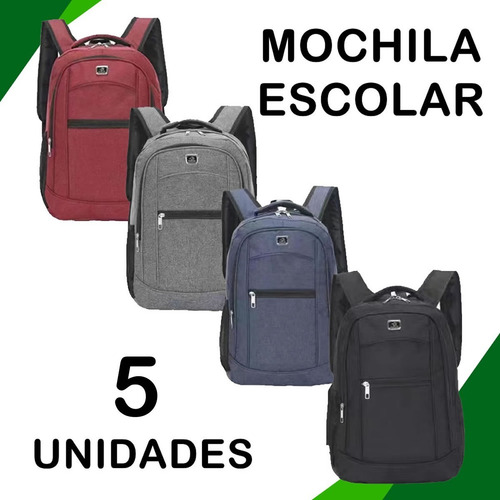 Imagem 1 de 5 de Kit 5 Mochila Unissex Escolar