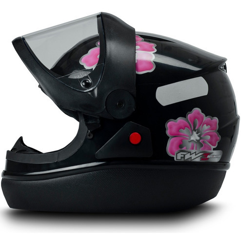 Capacete Automático Preto Com Flores Com Narigueira Tamanho do capacete 60