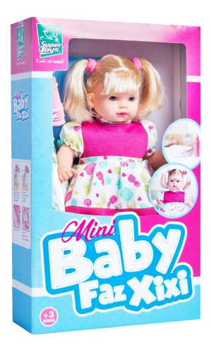 Boneca Mini Baby Faz Xixi C/ Mamadeira E Fraldinha Supertoys
