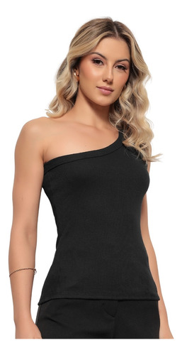 Blusa Blusinha Canelada Gola Redonda Ombro Único Cores