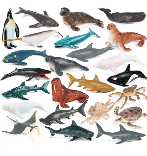 Scahow Figuras De Animales Marinos Del Océano, 24 Piezas De 