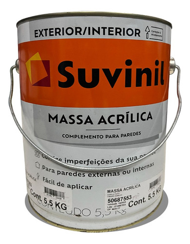 Massa Acrílica Para Acabamento Branca Externa Suvinil 5,5kg