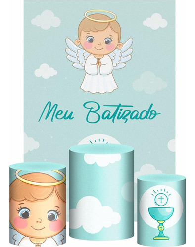 Kit Casado Meu Batizado Trio Capa Cilindro Retangular Tecido