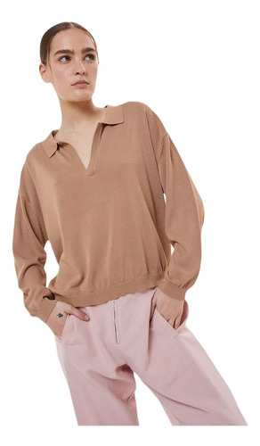 Sweater Mujer Furzai Polo Liviano Liviano Camel Sin Capucha