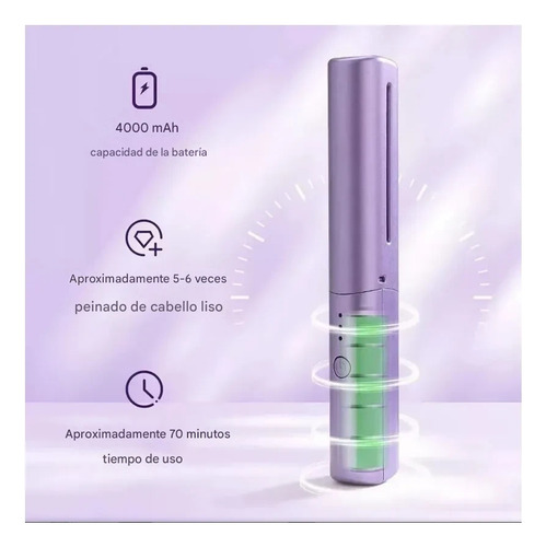 Peine Alisador Calentamiento Rápido Inalambrico Cepillo Usb Violeta