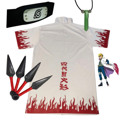 Imagen 2 de 10 de Naruto Cosplay Bata Minato Hokage + Banda + Kunais + Collar