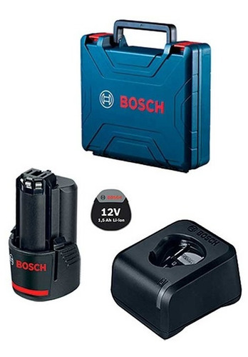 Taladro atornillador inalámbrico de 10mm Bosch GSR 120-LI 12V + 1 batería de 2Ah + accesorio con maletín de transporte 127V/220V