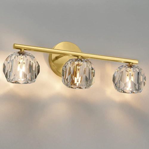 Luz Tocador Baño 3 Aplique Pared Cristal Dorado Moderna Para