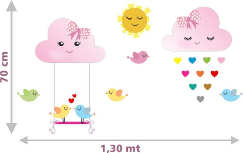 Imagem 2 de 3 de Adesivo Decorativo Nuvens Menina Rosa (130x70)cm