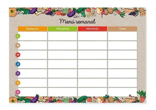 Menú Semanal Calendario Planificador Semanal A Todo Color