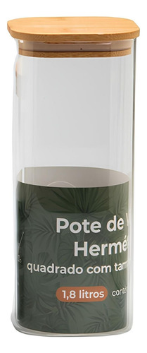 Pote De Vidro Hermético Redondo 1,8l Com Tampa De Bambu