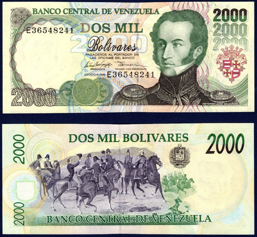 Billete De 2000 Bolívares E8 Agosto 6 1998 Sucre