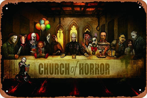 Póster De La Iglesia Del Terror, Cartel De Hojalata De Metal