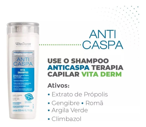 Shampoo Vitaderm 200ml Anti Caspa E Controle De Oleosidade