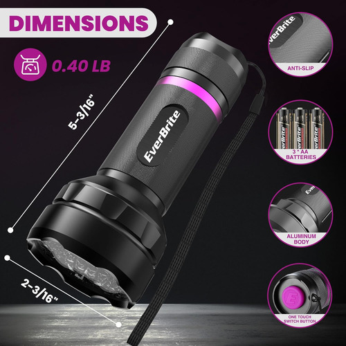 Linterna Multifuncional Led 300 Lm Con Luz Uv Y Blanca