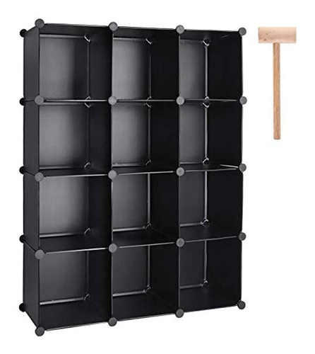 Estantería Modular De Plástico Color Negro/12 Cubos.