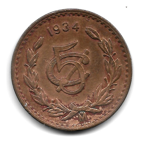 México Moneda De 5 Centavos Año 1934 Km 422 - Excelente+