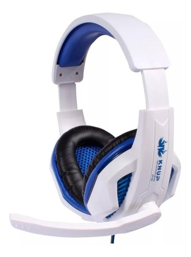 Fone de ouvido over-ear gamer Knup KP-396 branco e azul com luz LED