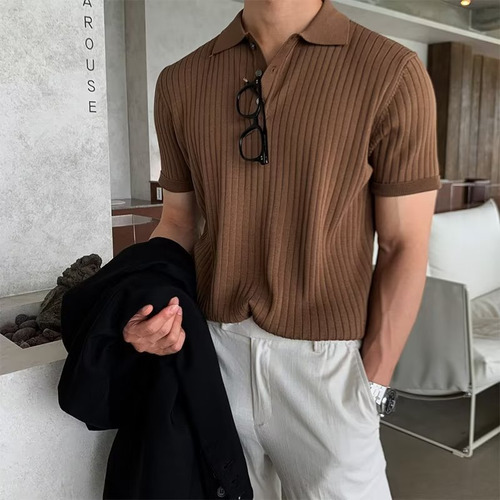 Cardigan Masculino Slim Fit Com Lapela E Botão