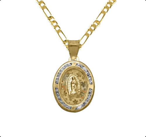 Medalla Virgen De Guadalupe Flores Oro 10k 0.9gr + Cadena 