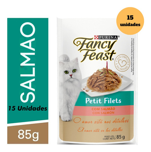 15 Ração Fancy Feast Petit Filets Salmão Gatos Adultos 85g