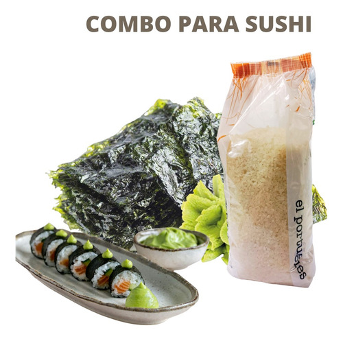 Combo Para Sushi 1kg Arroz+ Algas Nory 12 Hojas+ Wasabi 100g