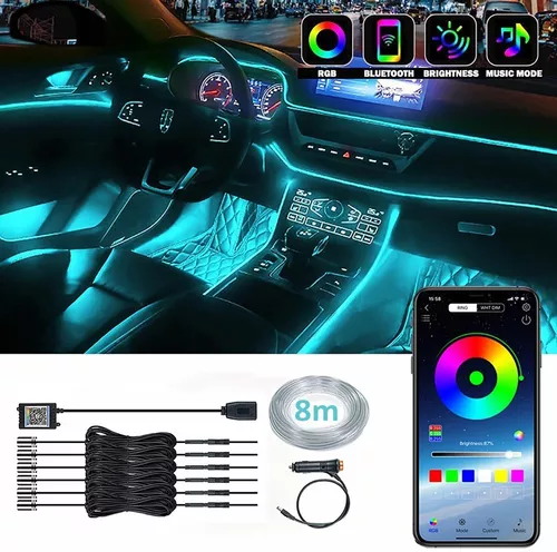 Tira de luces LED para coche, luces interiores del coche, kit de  iluminación LED ambiental con RGB de 16 millones de colores de fibra óptica  y ritmo