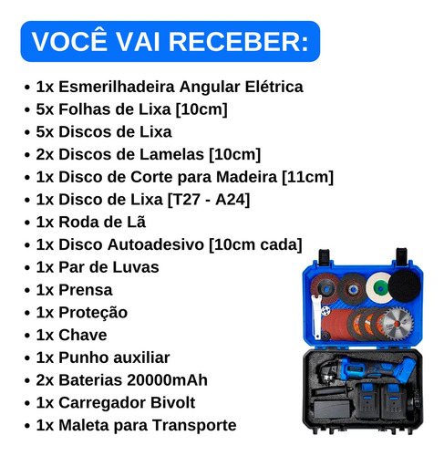 Lixadeira Eletrica Esmerilhadeira Angular A Bateria 48v