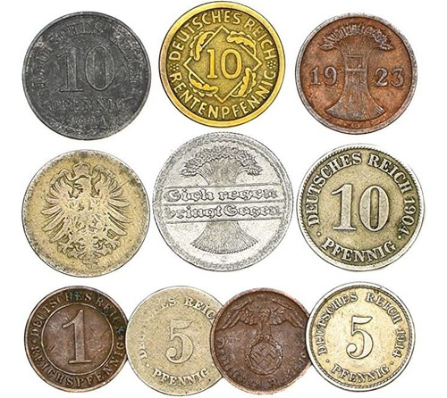 10 Deutsches Reich Monedas -: Imperio Alemán, Weimar, Alem.