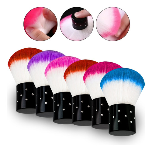 Kit 6 Mini Pincel Espanador Manicure Unha Nail Art Strass