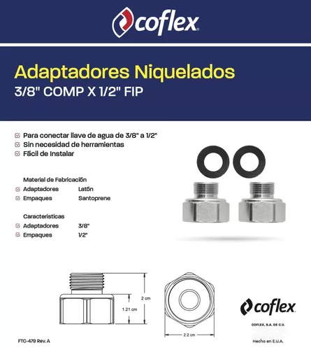 Reduccion Adaptador De Manguera Monomando 3/8-1/2 Coflex Bce