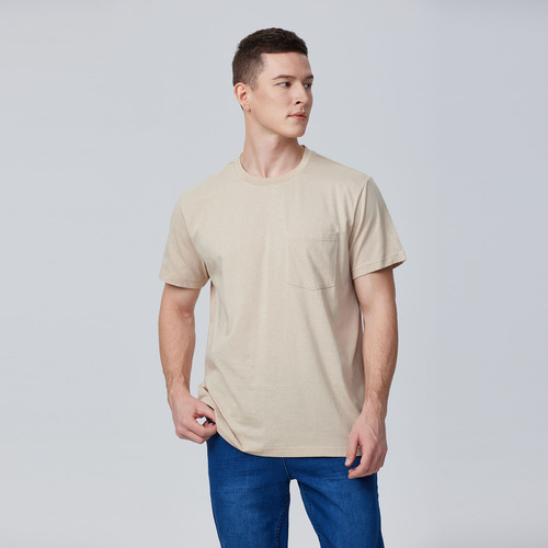 Polera Hombre Básica Con Bolsillo Beige  Fashion's Park