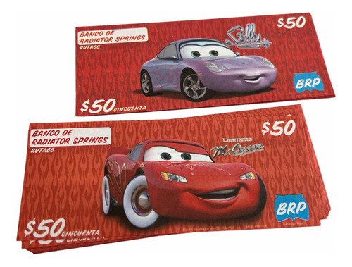 Billetes Juego Cars Rayo Premios Fiesta Recuerdito 4paq 50pz