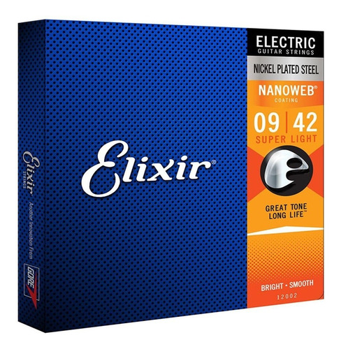 Encordoamento Elixir Cordas 009 Super Light Nanoweb Guitarra